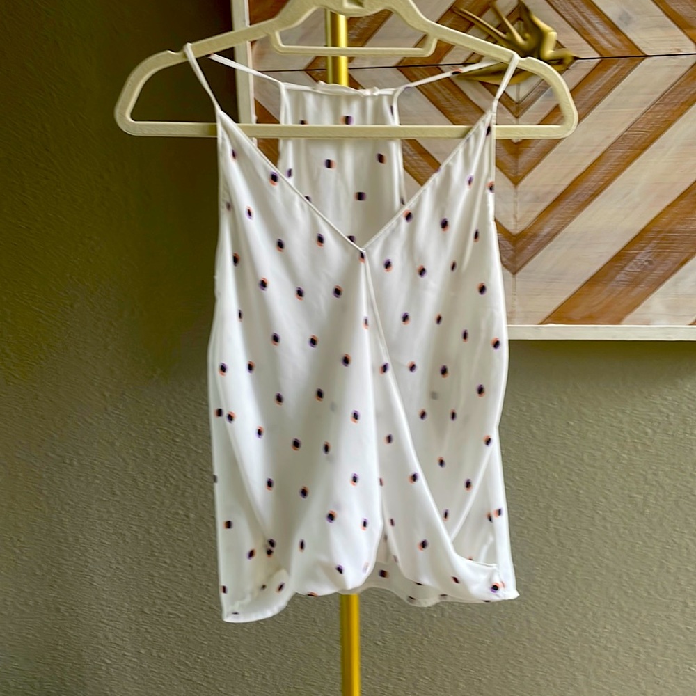 Lush razor back tank white with orange & purple dots size small - Picture 2 of 7